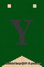 A simulated image of the stitched needlepoint design: Banner 13m Forked Y Black on Green. Not A.I. generated.