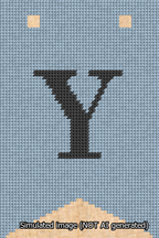A simulated image of the stitched needlepoint design: Banner 13m Forked Y Black on Light Blue. Not A.I. generated.