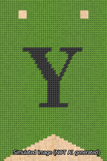 A simulated image of the stitched needlepoint design: Banner 13m Forked Y Black on Light Green. Not A.I. generated.