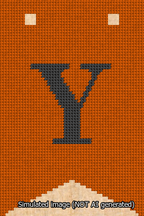 A simulated image of the stitched needlepoint design: Banner 13m Forked Y Black on Orange. Not A.I. generated.