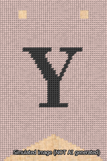 A simulated image of the stitched needlepoint design: Banner 13m Forked Y Black on Pink. Not A.I. generated.