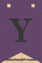 A simulated image of the stitched needlepoint design: Banner 13m Forked Y Black on Purple. Not A.I. generated.