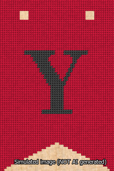 A simulated image of the stitched needlepoint design: Banner 13m Forked Y Black on Red. Not A.I. generated.