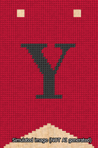 A simulated image of the stitched needlepoint design: Banner 13m Forked Y Black on Red. Not A.I. generated.
