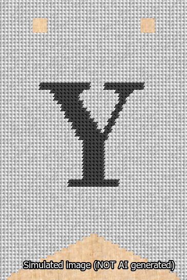 A simulated image of the stitched needlepoint design: Banner 13m Forked Y Black on White. Not A.I. generated.