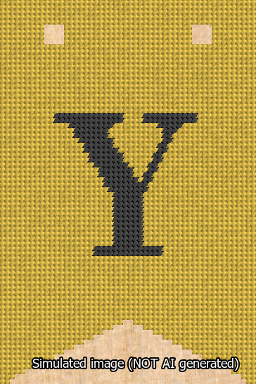 A simulated image of the stitched needlepoint design: Banner 13m Forked Y Black on Yellow. Not A.I. generated.