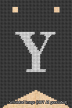 A simulated image of the stitched needlepoint design: Banner 13m Forked Y White on Black. Not A.I. generated.
