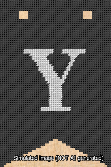 A simulated image of the stitched needlepoint design: Banner 13m Forked Y White on Black. Not A.I. generated.