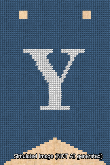 A simulated image of the stitched needlepoint design: Banner 13m Forked Y White on Blue. Not A.I. generated.