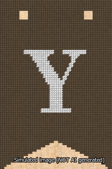 A simulated image of the stitched needlepoint design: Banner 13m Forked Y White on Brown. Not A.I. generated.