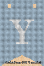 A simulated image of the stitched needlepoint design: Banner 13m Forked Y White on Light Blue. Not A.I. generated.