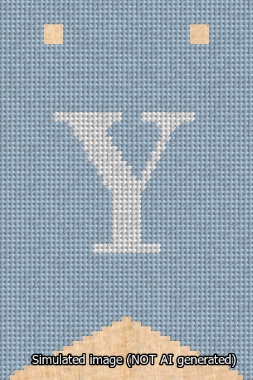 A simulated image of the stitched needlepoint design: Banner 13m Forked Y White on Light Blue. Not A.I. generated.