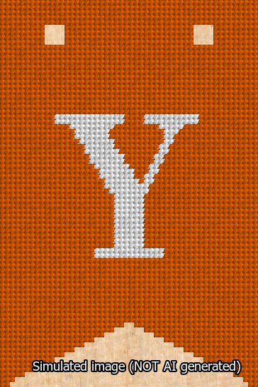 A simulated image of the stitched needlepoint design: Banner 13m Forked Y White on Orange. Not A.I. generated.