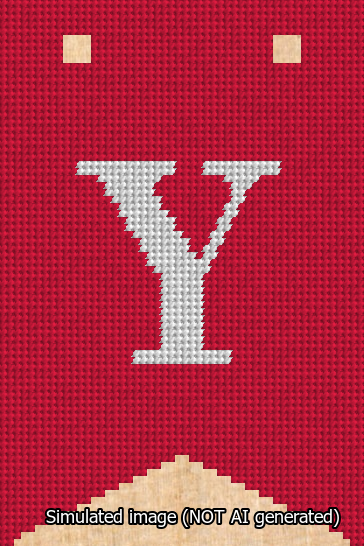 A simulated image of the stitched needlepoint design: Banner 13m Forked Y White on Red. Not A.I. generated.
