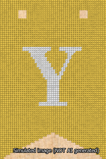 A simulated image of the stitched needlepoint design: Banner 13m Forked Y White on Yellow. Not A.I. generated.