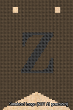 A simulated image of the stitched needlepoint design: Banner 13m Forked Z Black on Brown. Not A.I. generated.