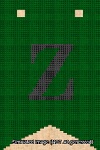 A simulated image of the stitched needlepoint design: Banner 13m Forked Z Black on Green. Not A.I. generated.