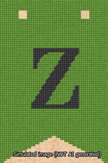 A simulated image of the stitched needlepoint design: Banner 13m Forked Z Black on Light Green. Not A.I. generated.