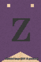 A simulated image of the stitched needlepoint design: Banner 13m Forked Z Black on Purple. Not A.I. generated.