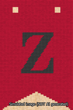 A simulated image of the stitched needlepoint design: Banner 13m Forked Z Black on Red. Not A.I. generated.