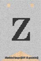 A simulated image of the stitched needlepoint design: Banner 13m Forked Z Black on White. Not A.I. generated.