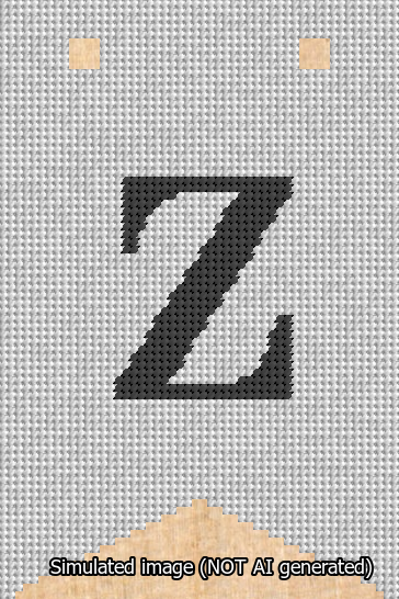 A simulated image of the stitched needlepoint design: Banner 13m Forked Z Black on White. Not A.I. generated.