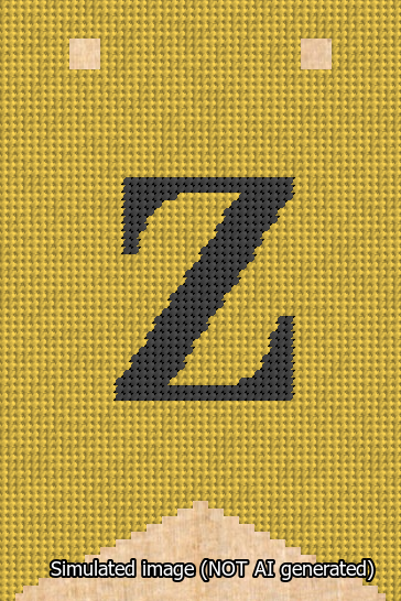 A simulated image of the stitched needlepoint design: Banner 13m Forked Z Black on Yellow. Not A.I. generated.
