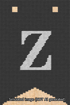A simulated image of the stitched needlepoint design: Banner 13m Forked Z White on Black. Not A.I. generated.