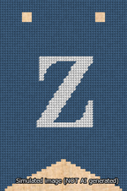 A simulated image of the stitched needlepoint design: Banner 13m Forked Z White on Blue. Not A.I. generated.