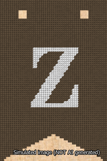 A simulated image of the stitched needlepoint design: Banner 13m Forked Z White on Brown. Not A.I. generated.