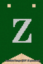 A simulated image of the stitched needlepoint design: Banner 13m Forked Z White on Green. Not A.I. generated.
