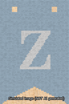 A simulated image of the stitched needlepoint design: Banner 13m Forked Z White on Light Blue. Not A.I. generated.