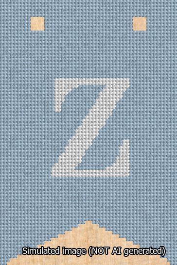 A simulated image of the stitched needlepoint design: Banner 13m Forked Z White on Light Blue. Not A.I. generated.