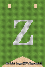 A simulated image of the stitched needlepoint design: Banner 13m Forked Z White on Light Green. Not A.I. generated.