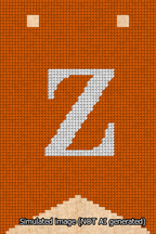 A simulated image of the stitched needlepoint design: Banner 13m Forked Z White on Orange. Not A.I. generated.