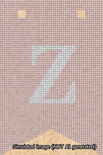 A simulated image of the stitched needlepoint design: Banner 13m Forked Z White on Pink. Not A.I. generated.