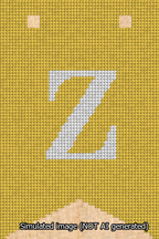 A simulated image of the stitched needlepoint design: Banner 13m Forked Z White on Yellow. Not A.I. generated.