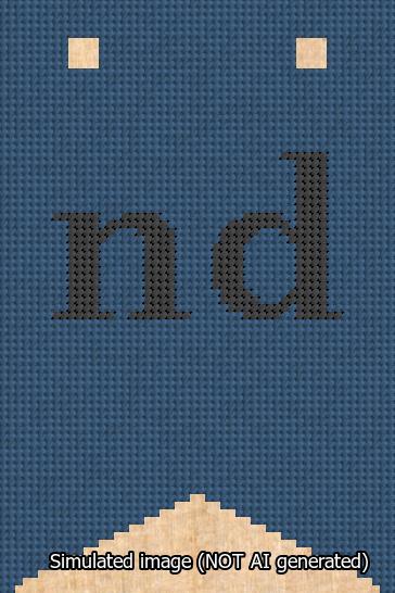 A simulated image of the stitched needlepoint design: Banner 13m Forked nd Black on Blue. Not A.I. generated.