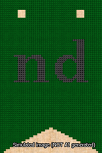 A simulated image of the stitched needlepoint design: Banner 13m Forked nd Black on Green. Not A.I. generated.