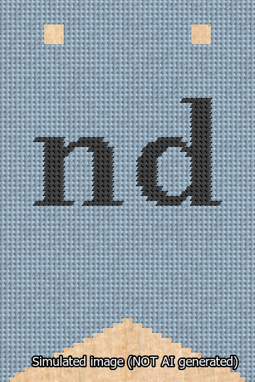 A simulated image of the stitched needlepoint design: Banner 13m Forked nd Black on Light Blue. Not A.I. generated.