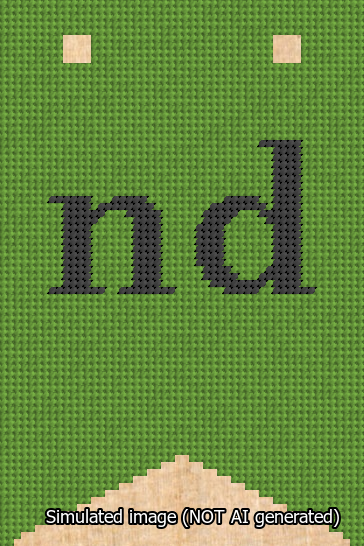 A simulated image of the stitched needlepoint design: Banner 13m Forked nd Black on Light Green. Not A.I. generated.