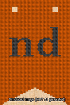 A simulated image of the stitched needlepoint design: Banner 13m Forked nd Black on Orange. Not A.I. generated.