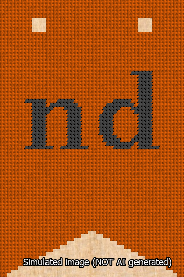 A simulated image of the stitched needlepoint design: Banner 13m Forked nd Black on Orange. Not A.I. generated.