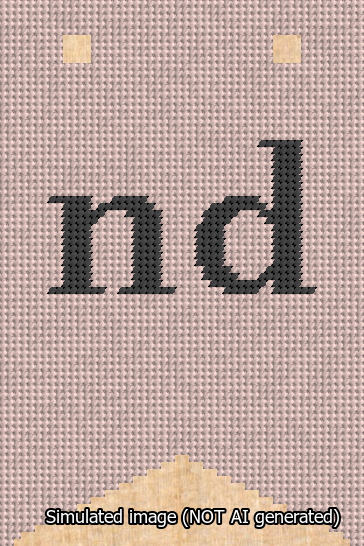 A simulated image of the stitched needlepoint design: Banner 13m Forked nd Black on Pink. Not A.I. generated.