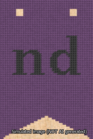 A simulated image of the stitched needlepoint design: Banner 13m Forked nd Black on Purple. Not A.I. generated.