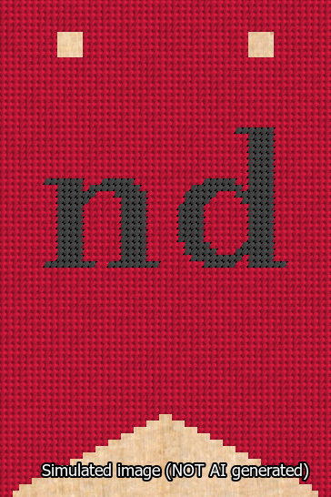 A simulated image of the stitched needlepoint design: Banner 13m Forked nd Black on Red. Not A.I. generated.