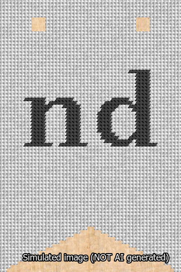 A simulated image of the stitched needlepoint design: Banner 13m Forked nd Black on White. Not A.I. generated.
