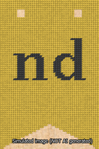 A simulated image of the stitched needlepoint design: Banner 13m Forked nd Black on Yellow. Not A.I. generated.
