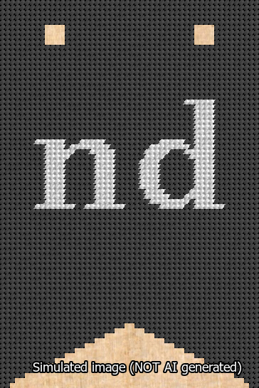 A simulated image of the stitched needlepoint design: Banner 13m Forked nd White on Black. Not A.I. generated.