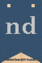 A simulated image of the stitched needlepoint design: Banner 13m Forked nd White on Blue. Not A.I. generated.